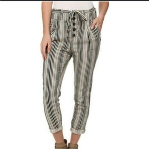 NWT Free People Striped Pleated Belt Trousers Sz 6